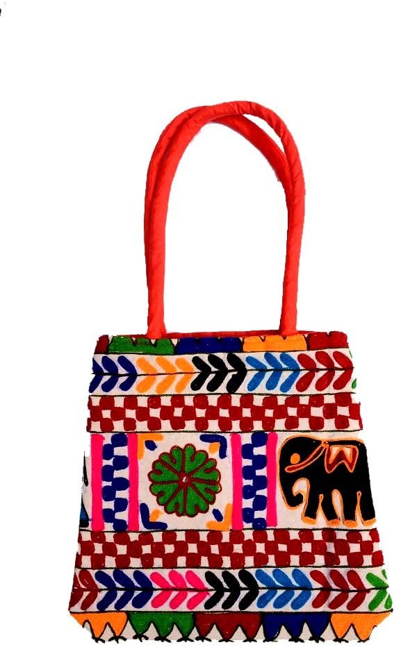 Price:$29.99    Hand Art India, Handcrafted Single Side Kutchi Traditional Elephent Patch Work Woman's Shoulder Bag Large  Clothing