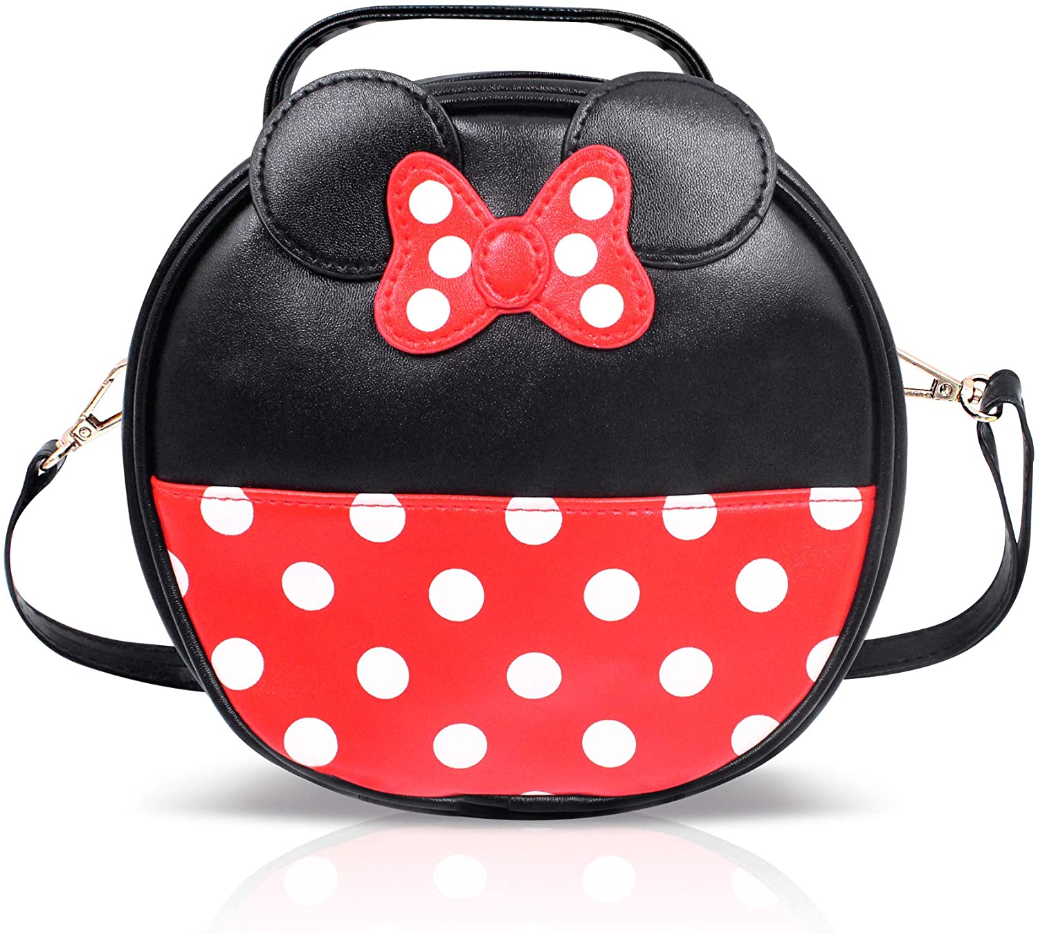 Price:$17.99    Finex Minnie Mouse style Small Circle Polka dots Crossbody bag - Multifunction Travel Mini Handbag with Shoulder Strap (Red/Black)  Clothing