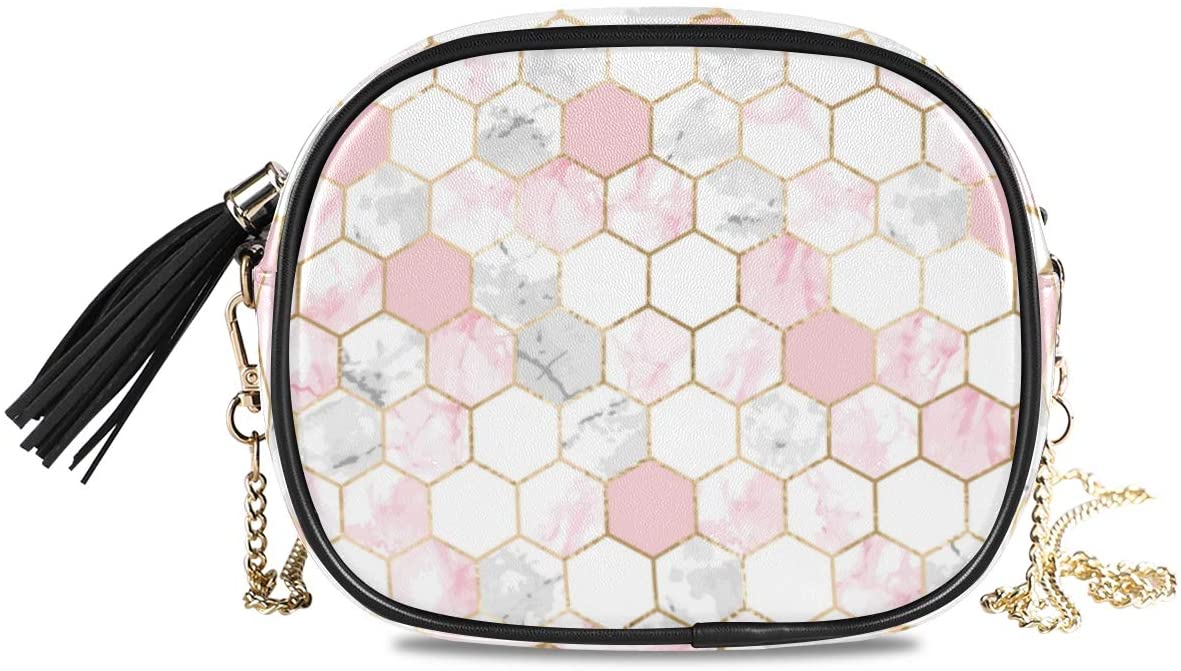 Price:$14.99    ALAZA Women's White Marble Rose Gold Lattice Geometric Cross Body Bag Chain Shoulder Handbag Purse with Tassel  Clothing