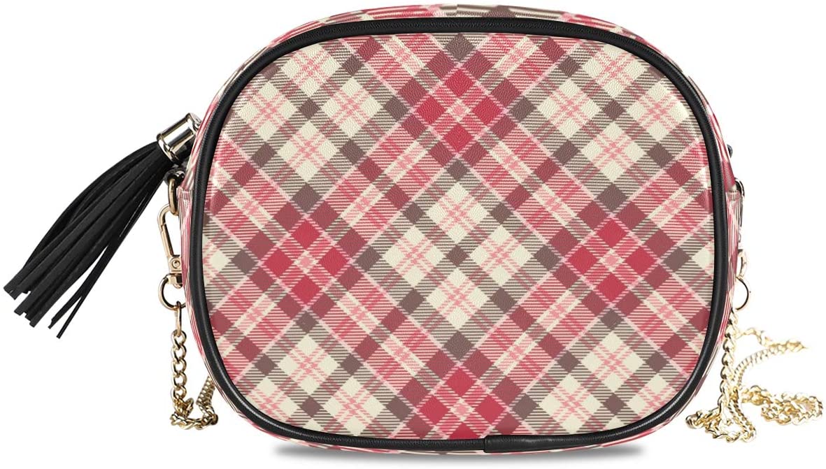 Price:$14.99    ALAZA Women's Pink Plaid Pattern Cross Body Bag Chain Shoulder Handbag Purse with Tassel  Clothing