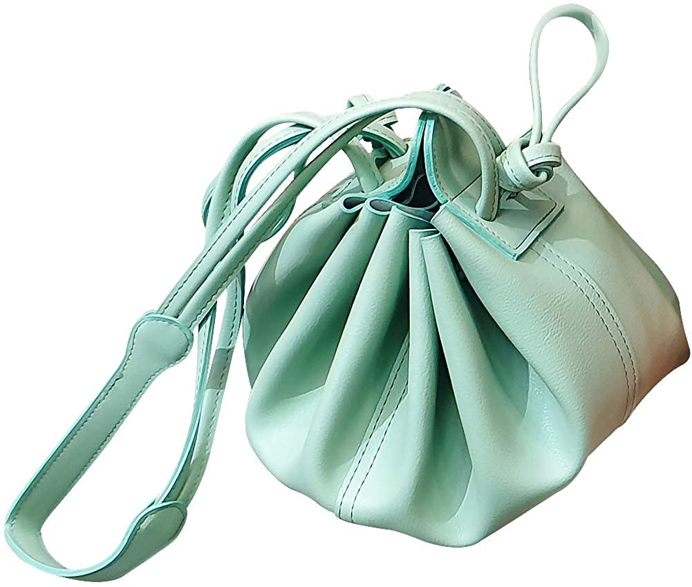 Price:$48.99 Riant Dumpling design Wrinkled Drawstring Shoulder Crossbody Bucket Bags for Women Girls Handbags Mint Green  Handbags   
