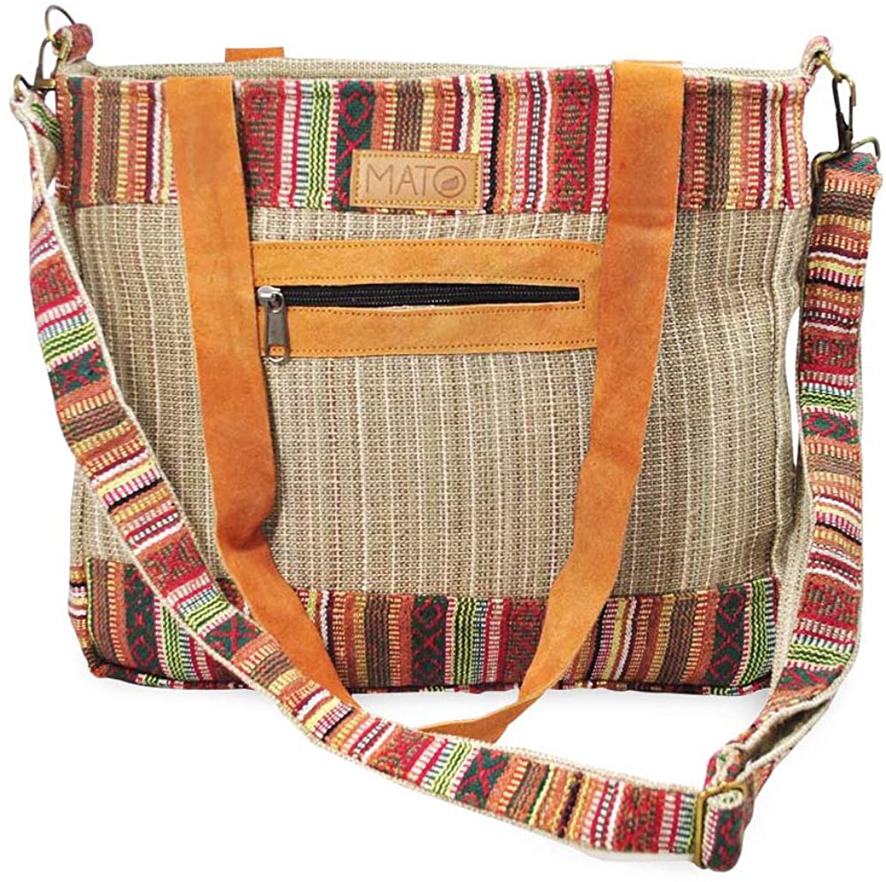 Price:$39.99    Mato Boho Bohemian Sling Crossbody Shoulder Tote Handmade Brown Aztec Tribal Pattern Womens Bag with Zipper & Adjustable Strap  Clothing