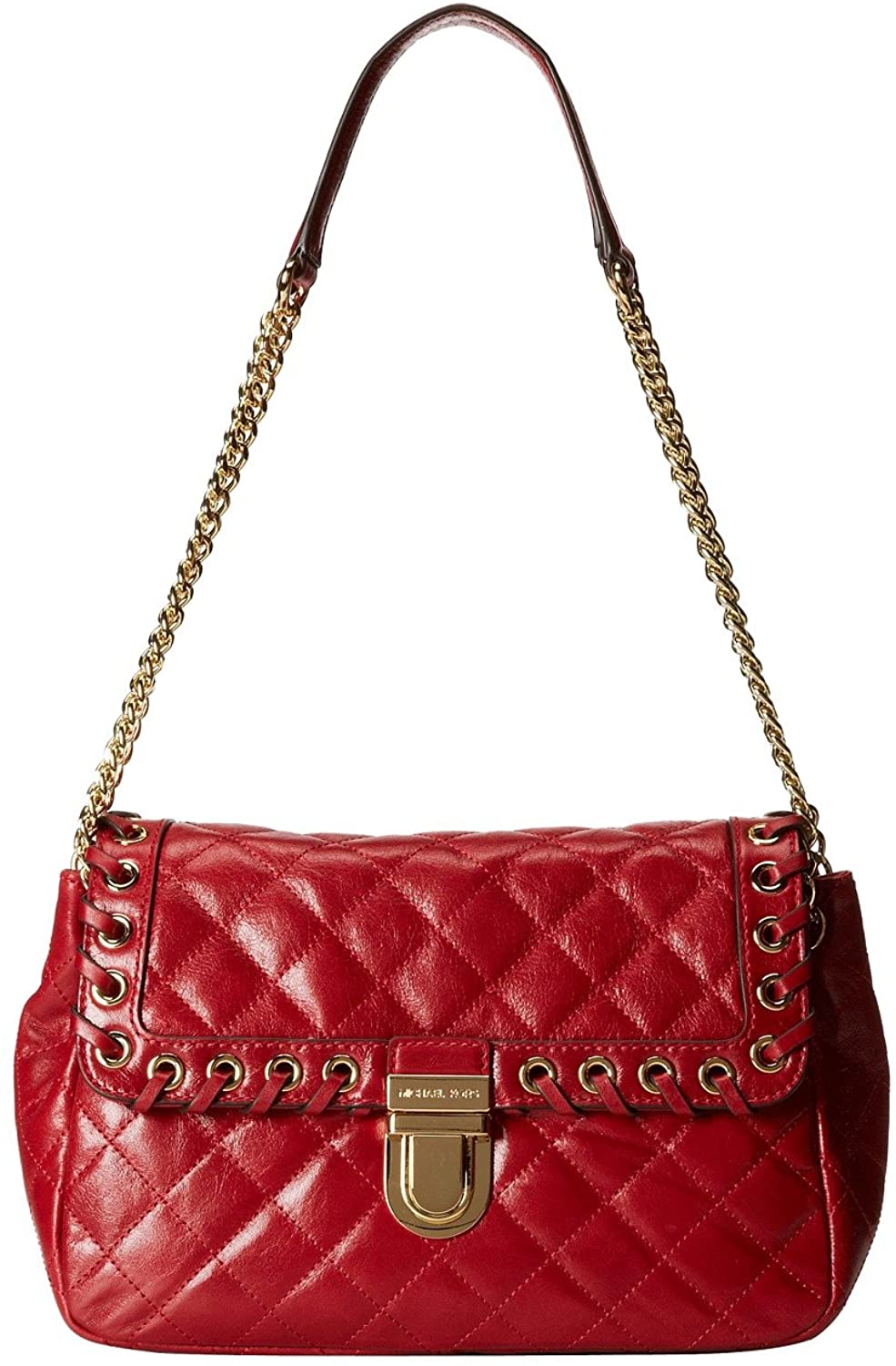 Price:$169.08 MICHAEL Michael Kors Hippie Grommet Sloan Large Leather Shoulder Flap Bag Red  Handbags   