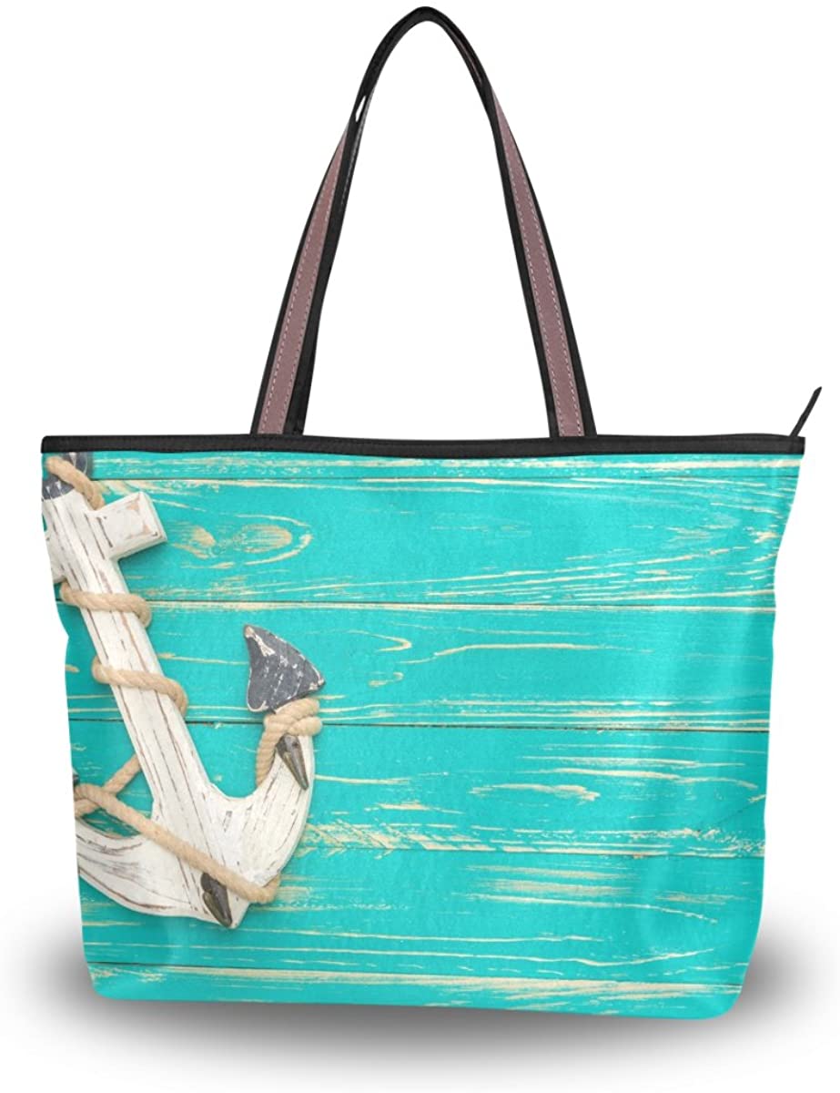 Price:$21.49    JSTEL Women Large Tote Top Handle Shoulder Bags Anchor On Vintage Wooden Background Patern Ladies Handbag  Clothing