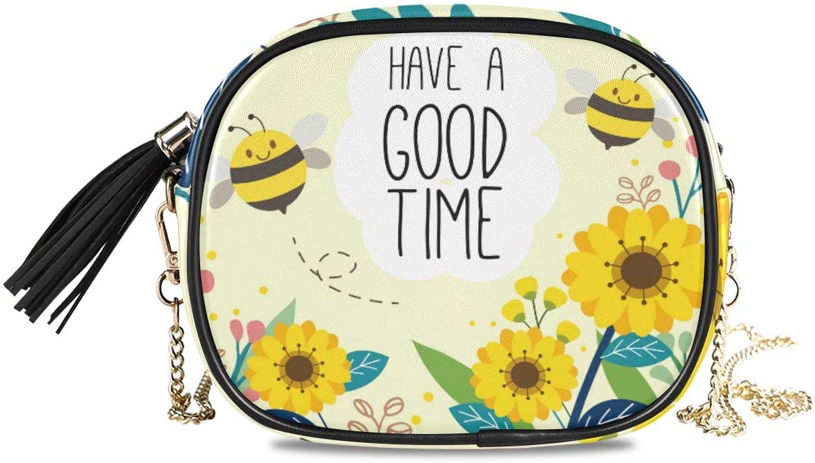Price:$14.99    ALAZA Women's Cute Bee on The Sunflower Garden Cross Body Bag Chain Shoulder Handbag Purse with Tassel  Clothing