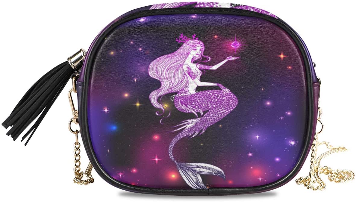Price:$14.99    ALAZA Women's Beautiful Mermaid Cross Body Bag Chain Shoulder Handbag Purse with Tassel  Clothing