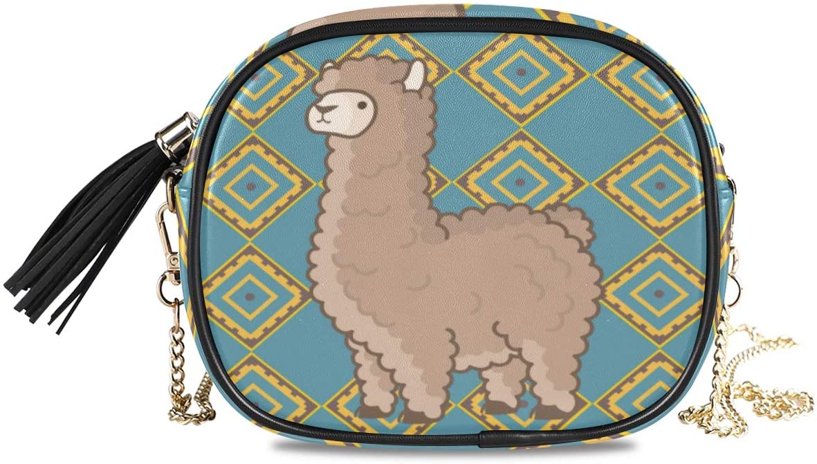Price:$14.99    ALAZA Women's Cute Fluffy Sweet Alpaca Cross Body Bag Chain Shoulder Handbag Purse with Tassel  Clothing