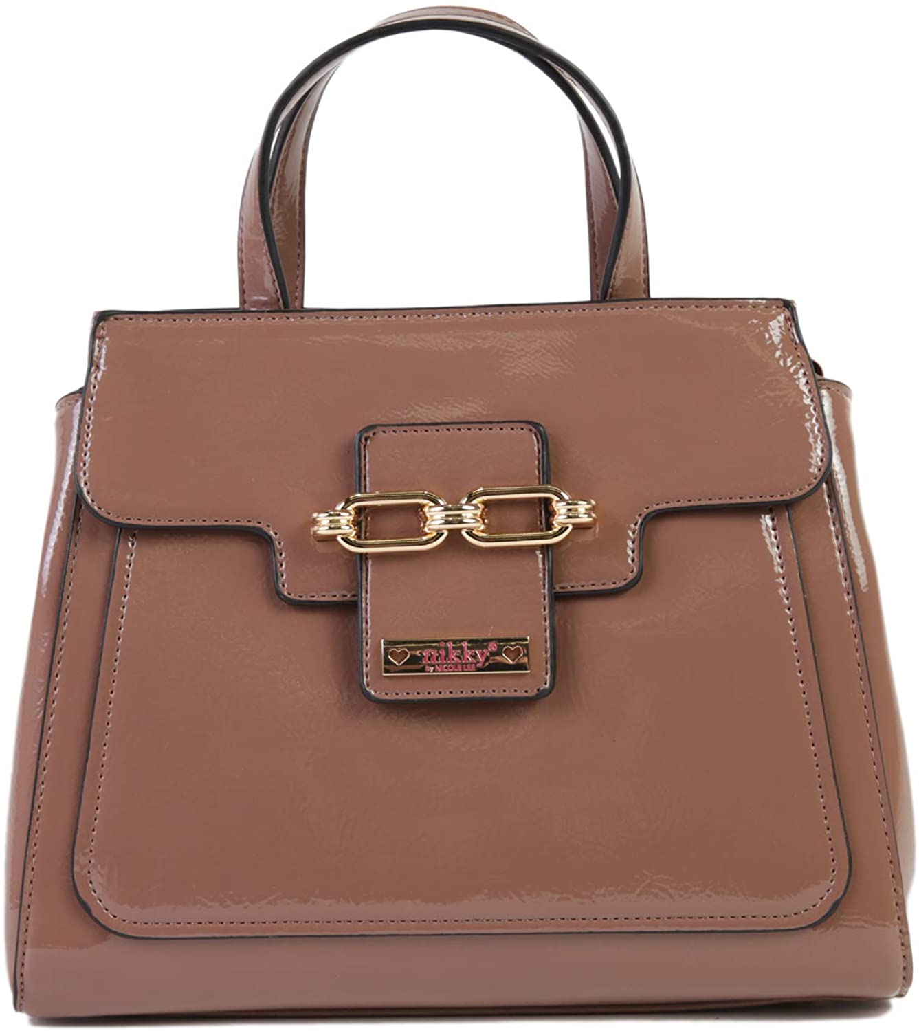 Price:$37.68    Nikky Women's Top Handle Beige Glossy Satchel Bag, Detachable Shoulder Strap, Camel, One Size  Clothing