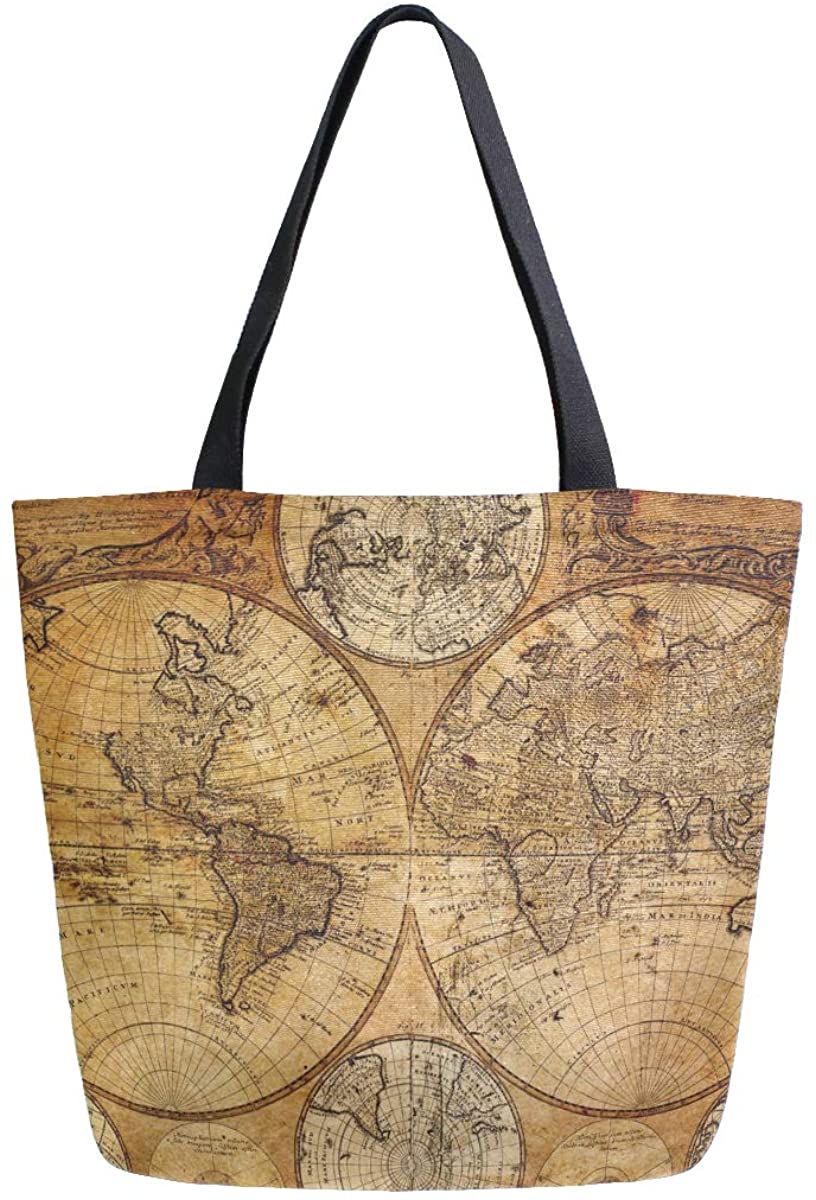 Price:$0.00    Satchel Shopping Purse Handbag Shoulder Bag for Women Work Art Vintage World Map Pattern Sling  Clothing