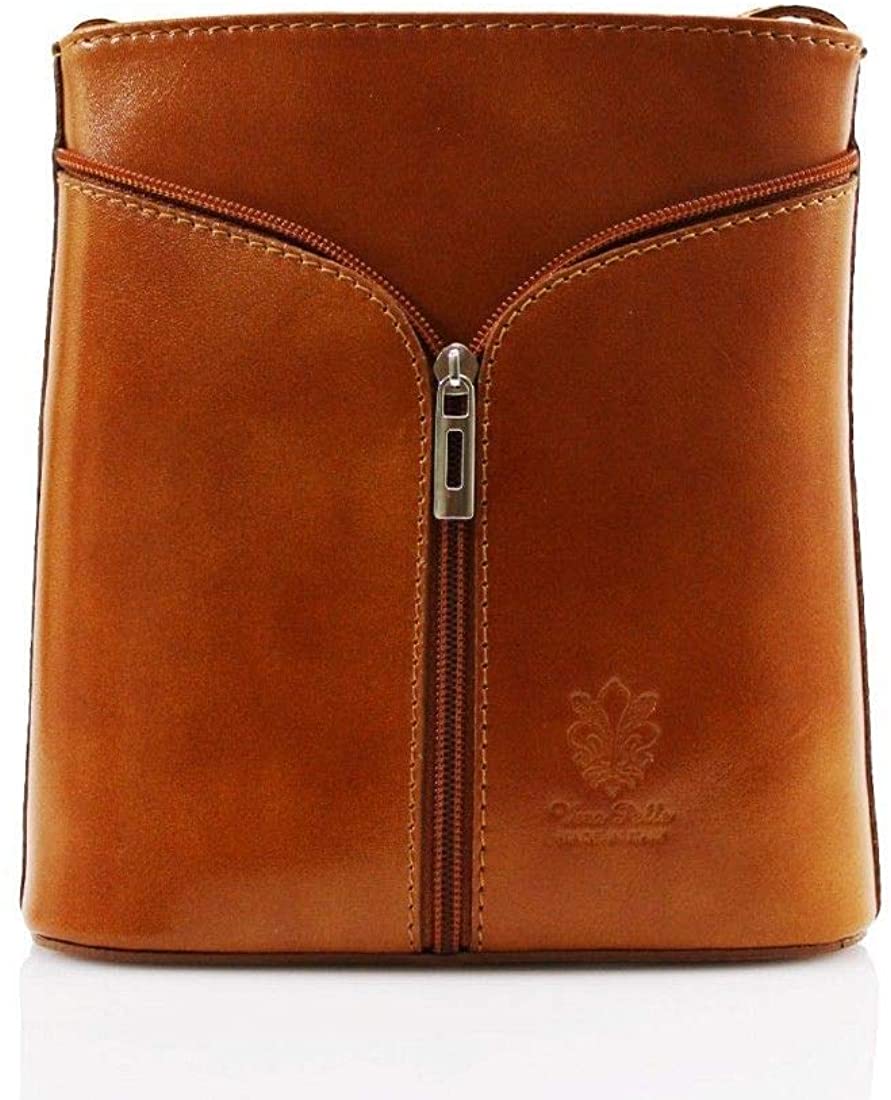 Price:$45.99 Ladies Womens VERA PELLE Real Leather Italian Small Shoulder Cross Body Handbag (Camel)  Handbags   