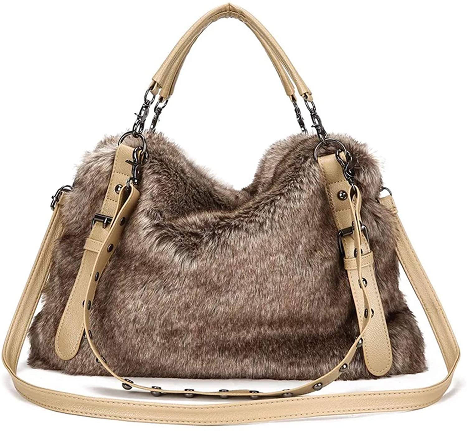 Price:$24.99    Large Fur Tote Handbag Shoulder Travel Bags for Women  Clothing
