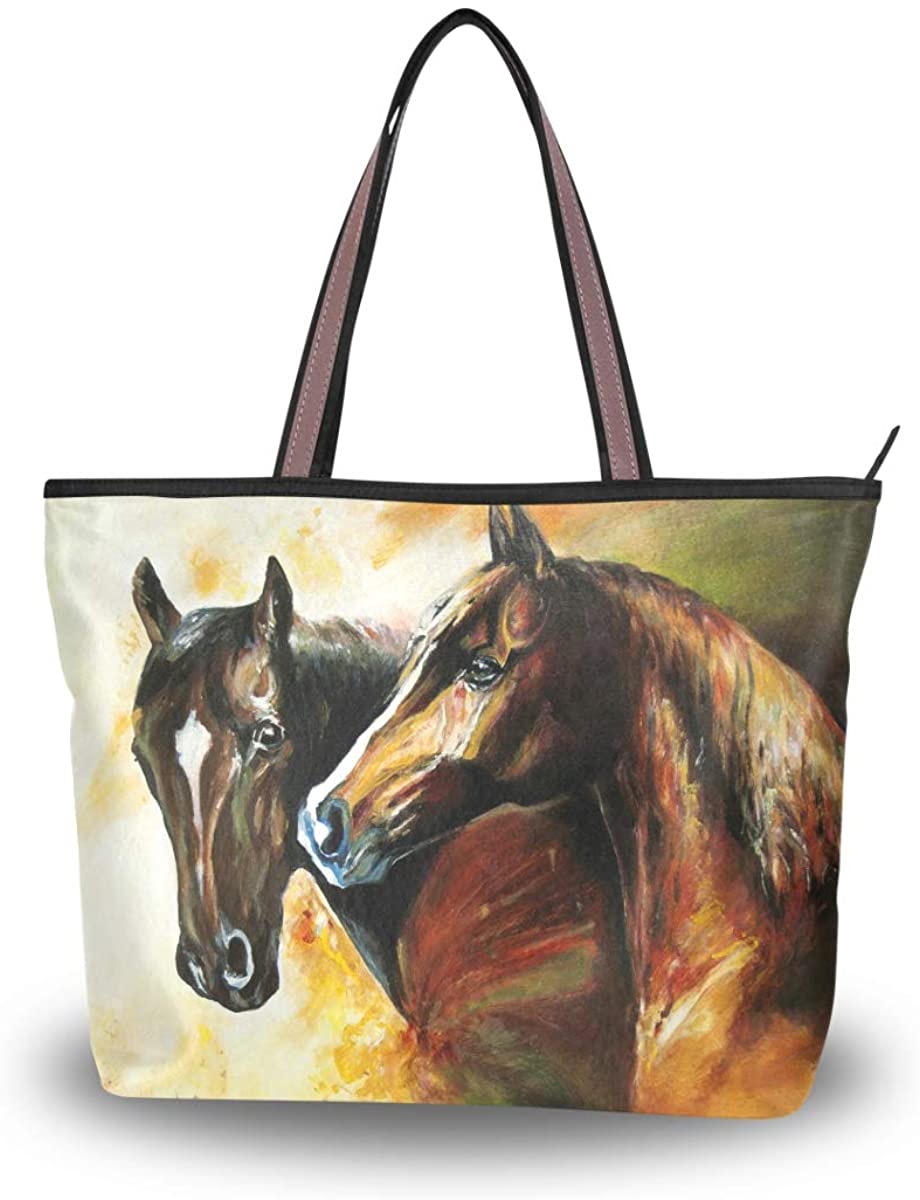 Price:$21.49    JSTEL Women Large Tote Top Handle Shoulder Bags Horses Patern Ladies Handbag  Clothing