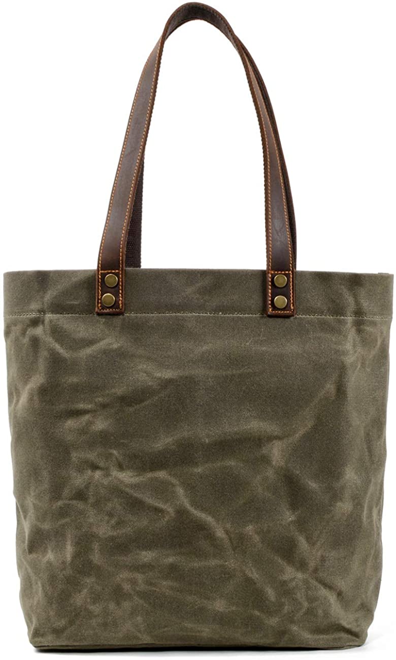 Price:$26.99    Jeelow Waxed Canvas Shoulder Tote Bag Handbag For Men And Women Double Handles Vintage Style (Medium Waxed Green)  Clothing