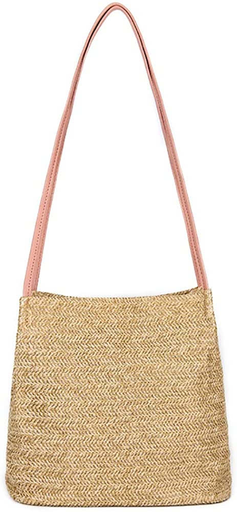 Price:$11.99 AMHDV Women's Straw Handbag, Large Summer Beach Shoulder Bag (Pink)  Handbags   