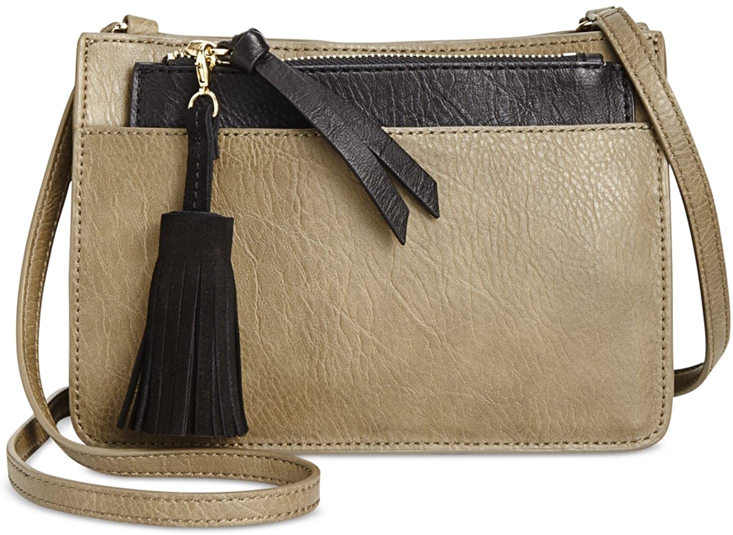 Price:$13.76 INC Womens Kayla Faux Leather Pebbled Crossbody Handbag Taupe Small  Handbags   