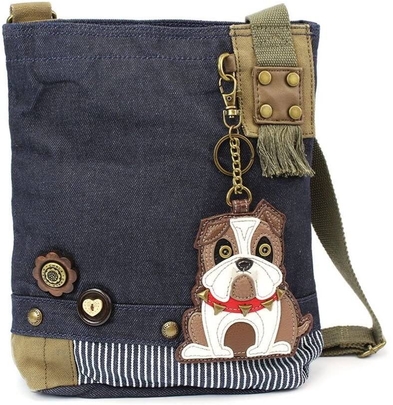 Price:$45.50    Chala Womens' Canvas Patch Crossbody Handbag "Bulldog" - Denim  Clothing