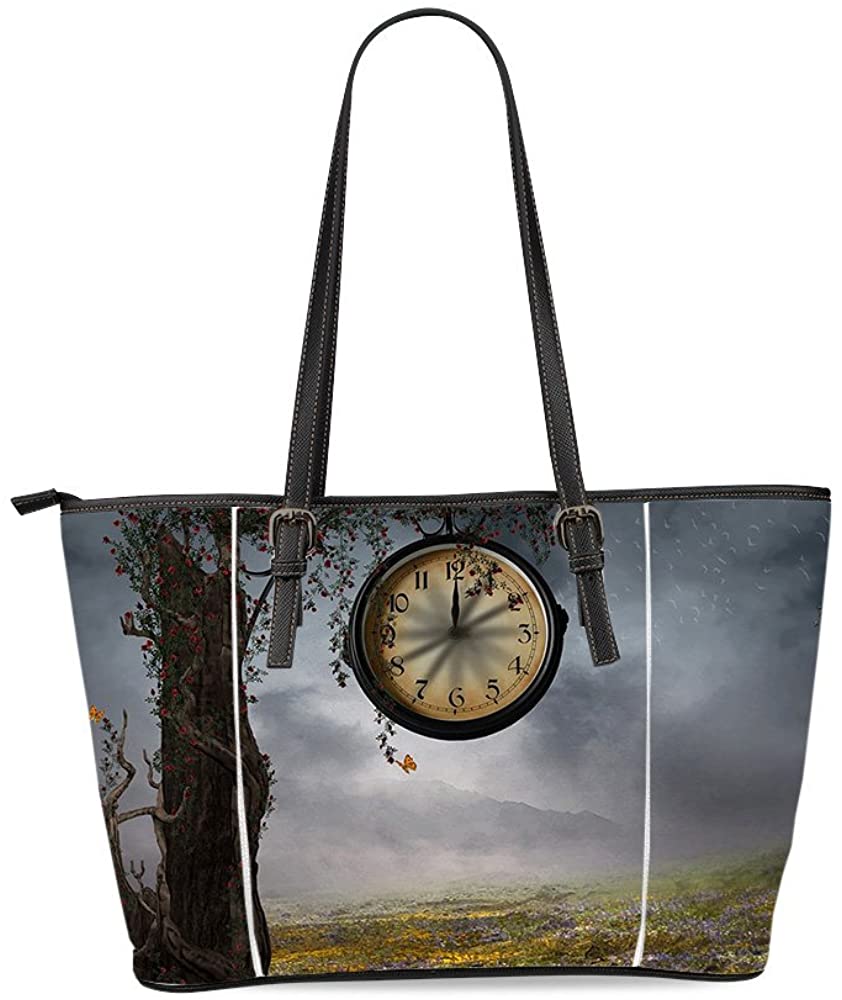 Price:$40.99    Leather Tote Bag for Women, Clock Shoulder Bag Handbag Two-sided Printing  Clothing