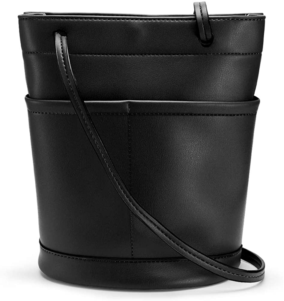 Price:$18.99 Anjole Crossbody Shoulder Slip Pocket Bucket Bag Faux Leather Open Top Tote Satchel Black  Handbags   