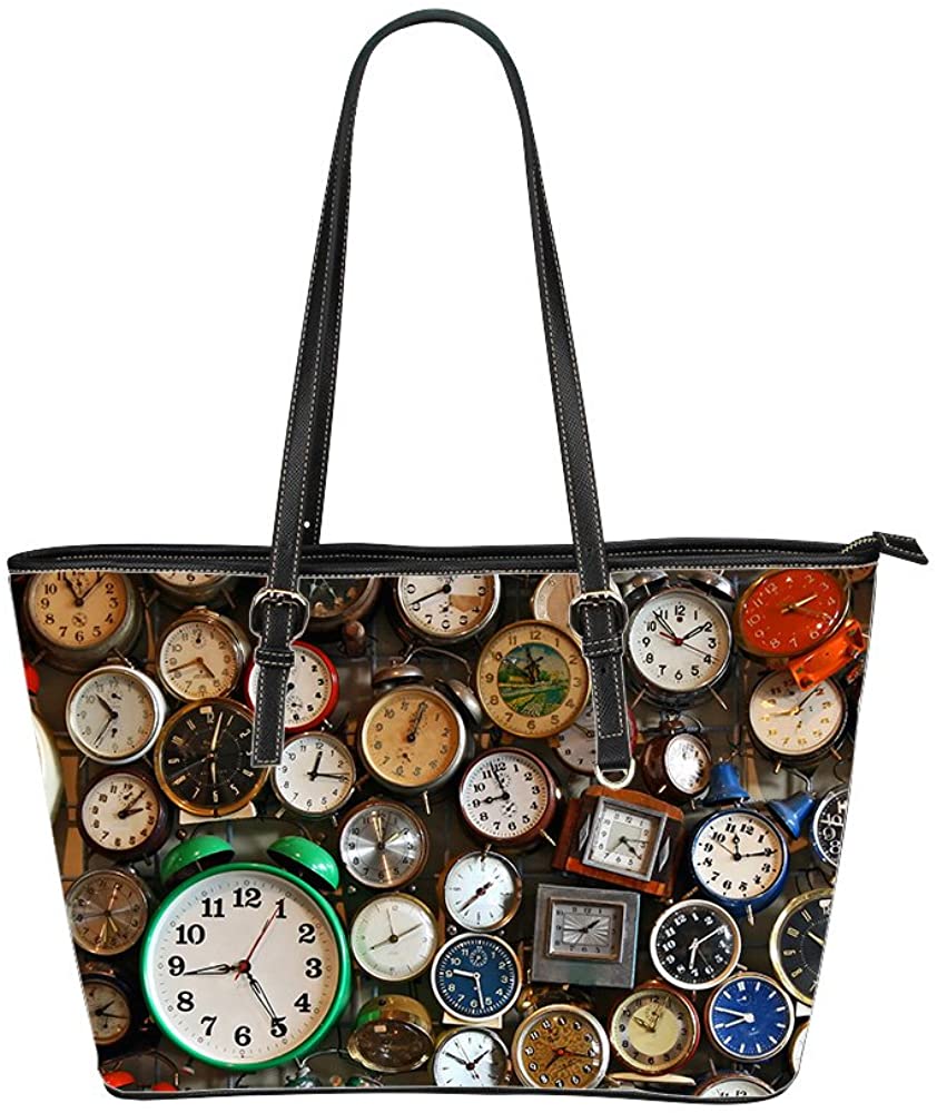 Price:$40.99    Leather Tote Bag for Women, Clock Women Handbags PU Leather Tote Shoulder Bags, Two-sided Printing, Small  Clothing