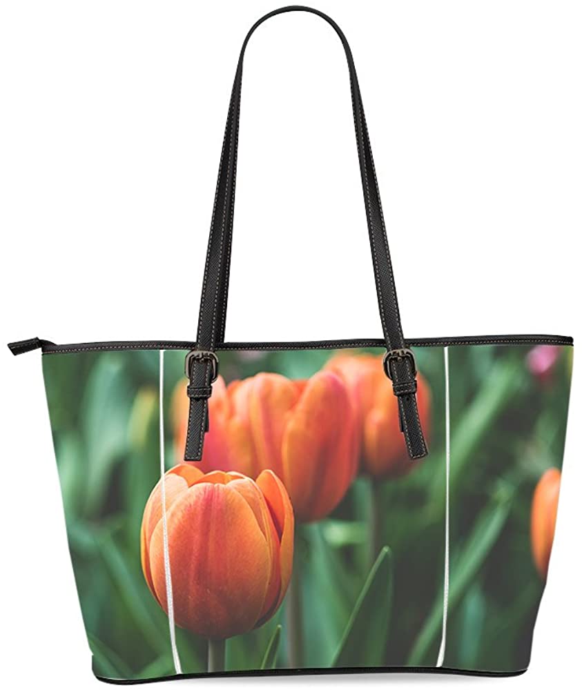 Price:$40.99    Leather Tote Bag for Women, Tulips Shoulder Bag Handbag Two-sided Printing  Clothing