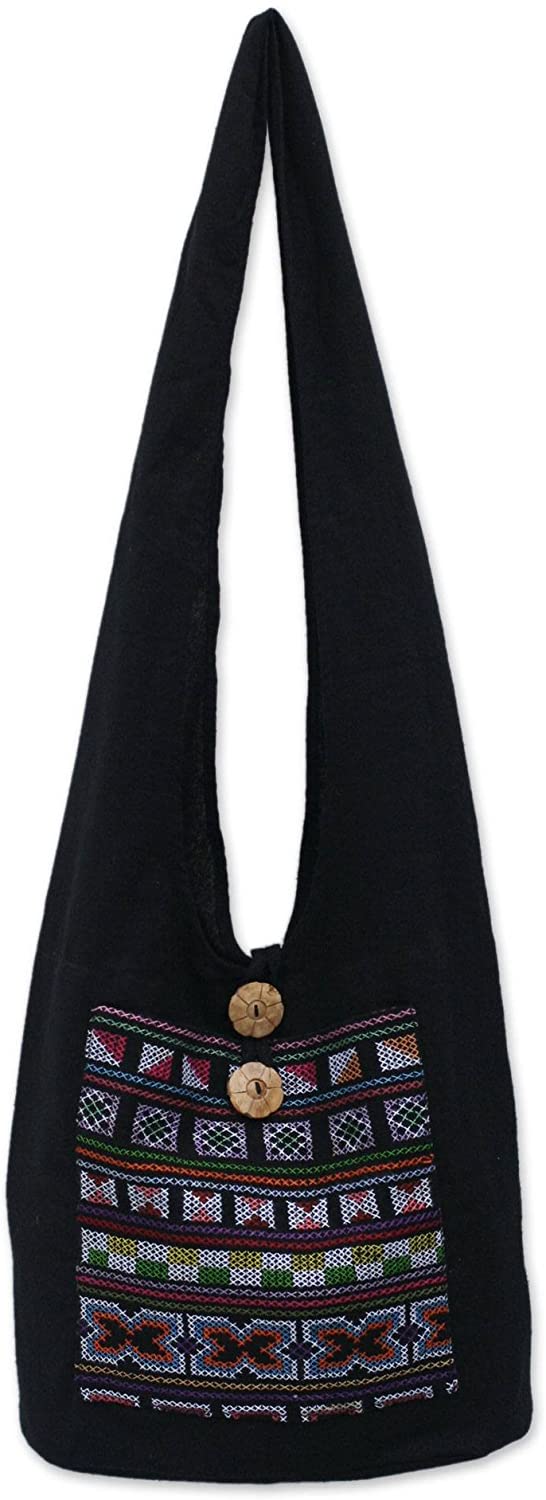 Price:$25.99 NOVICA Black and Red Geometric Cotton Cross Body Shoulder Bag, Tribal Tradition'  Handbags   