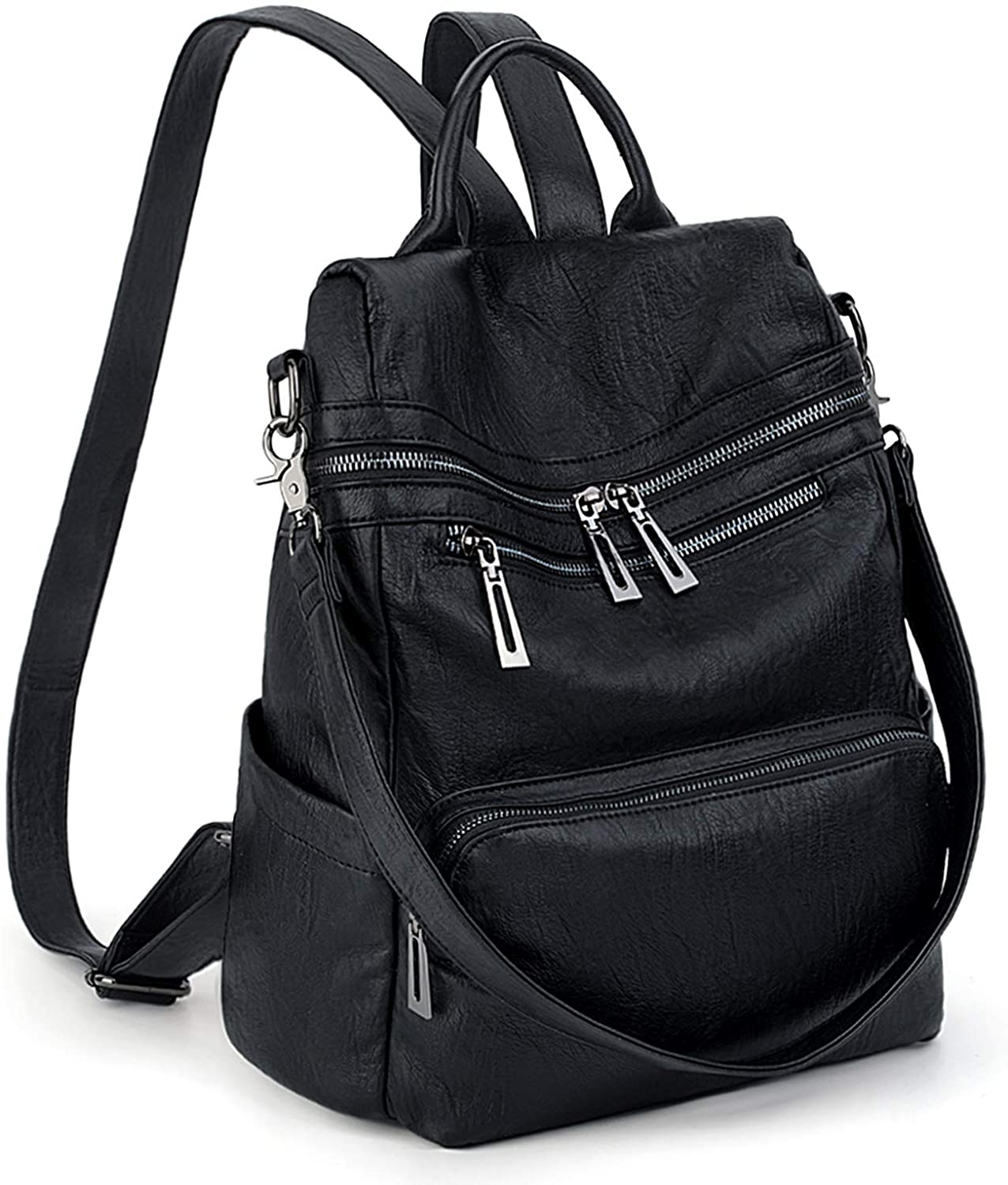 Price:$34.99    Women Backpack Purse Convertible PU Leather Ladies Rucksack School Shoulder Bag for Black UTO  Clothing