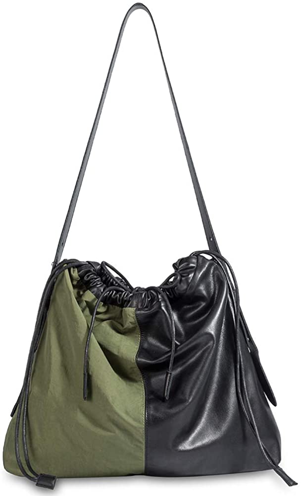 Price:$59.99 Women Large Lightweight Leather Shoulder Handbags Soft Casual Purse With Drawstring  Handbags   