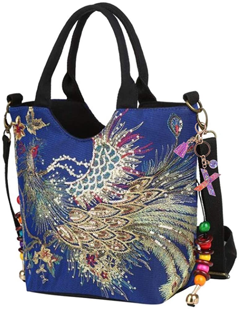Price:$26.99 Sparkely Women Canvas Shoulder Bag with Novelty Key Chain Decorations  Handbags   