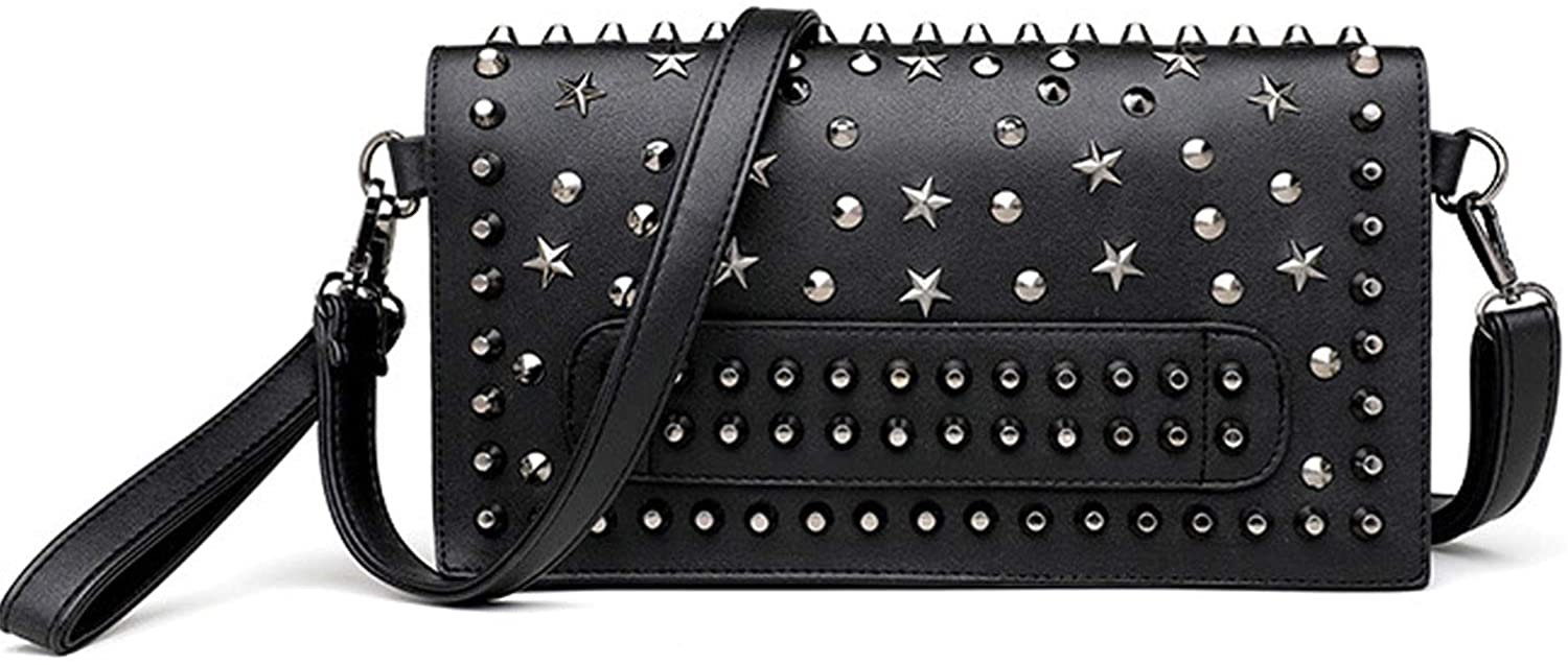Price:$15.99    FiveloveTwo Women Small Punk Rivet Handbag Purse Clutch PU Satchel Shoulder Tote Top-handle Bag Black  Clothing