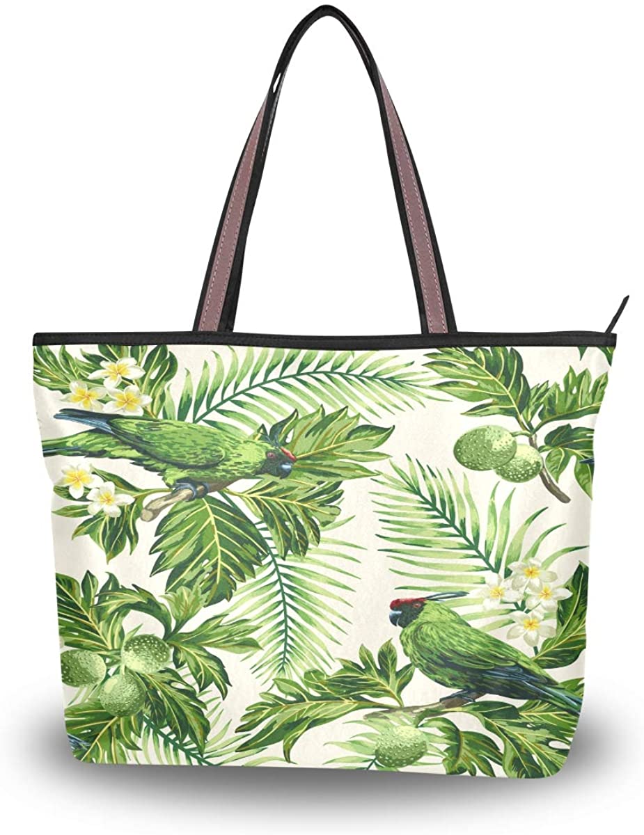 Price:$18.98    BEETTY Women Tote Bag Big Capacity with Zipper Tropical Bird floral Fashion Shoulder Bag Handbags Grocery Work Bags  Clothing