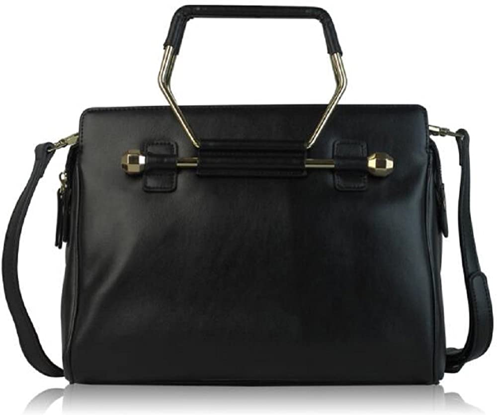 Price:$22.99 Lush Leather Hexagon Handle Black Bag  Handbags   
