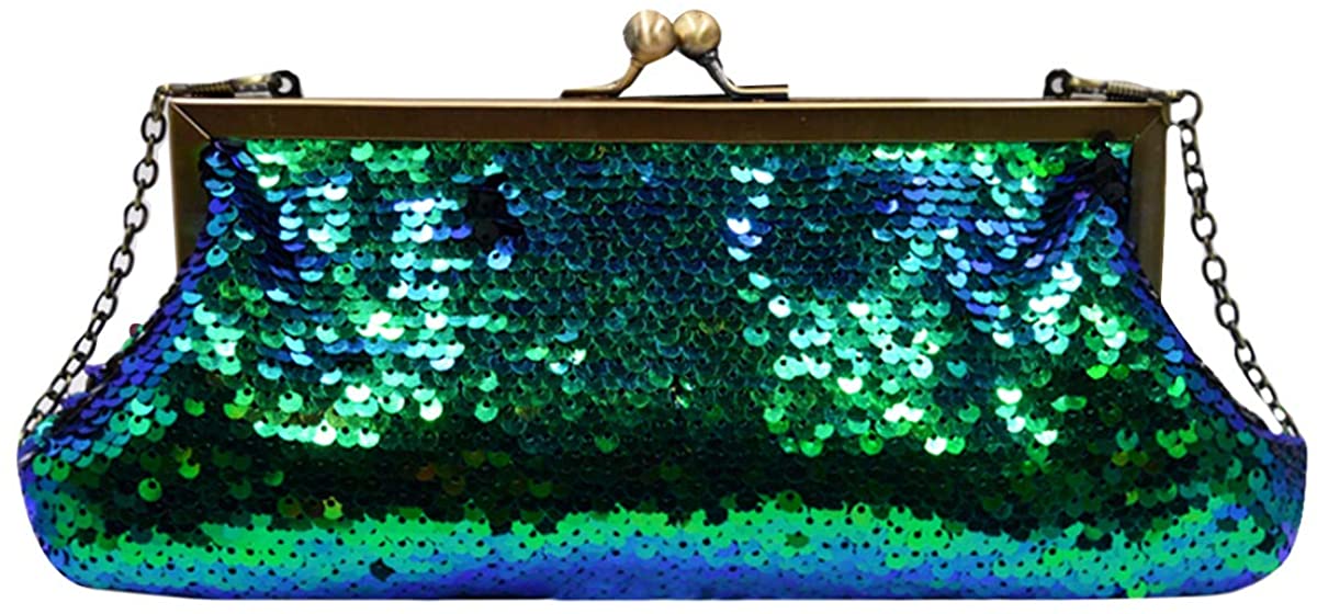 Price:$17.97 Mily Sparkling Mermaid Clutch Purse Elegant Glitter Evening Handbag Sequin Chain Shoulder Cross Body Bag  Handbags   