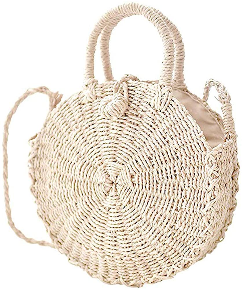 Price:$22.85 SHUIBIAN Women Straw Crossbody Bag Crochet Shoulder Summer Bag Round Handbags Beach Bag (Silver)  Handbags   