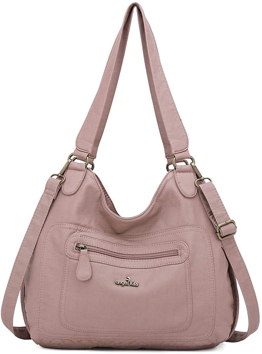 Price:$39.99    angel kiss Satchel Handbag for Women, Ultra Soft Washed Vegan Leather Crossbody Bag, Shoulder Bag, Tote Purse (RU601#14#PINK)  Clothing