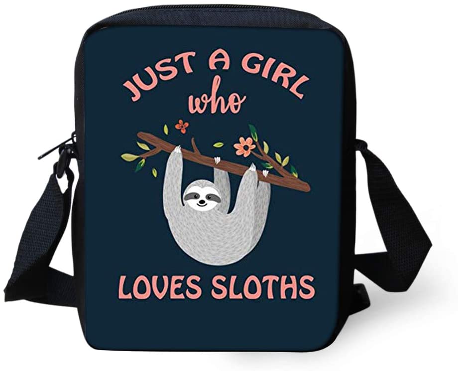 Price:$9.99   | TOADDMOS Adorable Sloth Animal Navy Blue Mini Messenger Bags for Women Teens Girls, Shoulder Zipper Crossbody Bag Handbag Purse | Messenger Bags