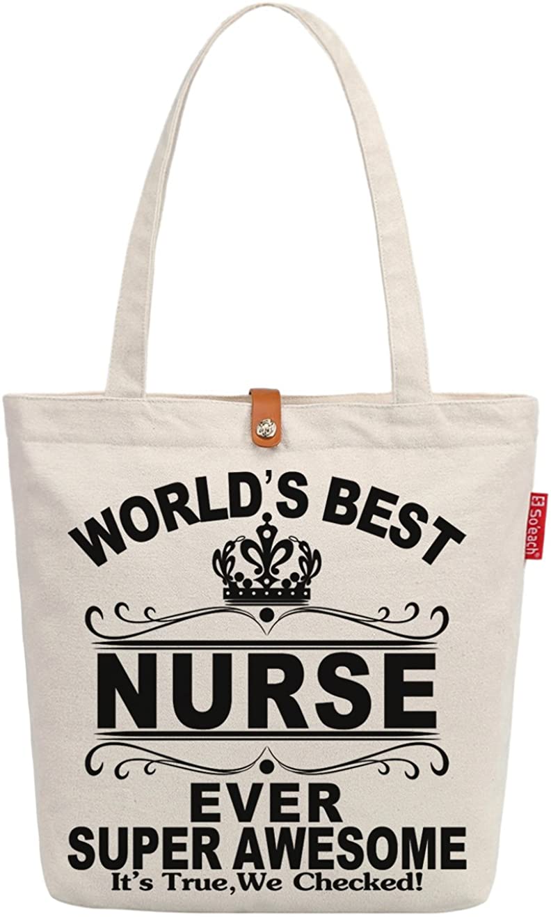 Price:$16.96    So'each Women's World's Best Nurse Ever Graphic Top Handle Canvas Tote Shoulder Bag  Clothing