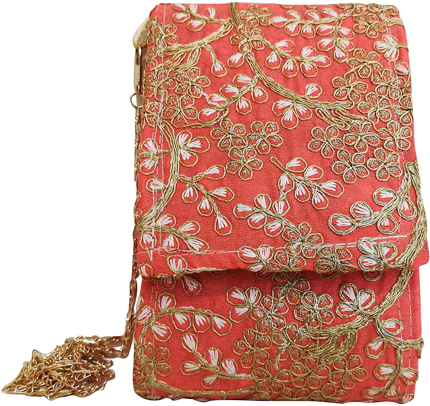 Price:$10.99 Small Floral embroidered vintage Cell Phone Purse and evening bag clutch Classic Wedding Party Shoulder Bag for women (Peach)  Handbags   