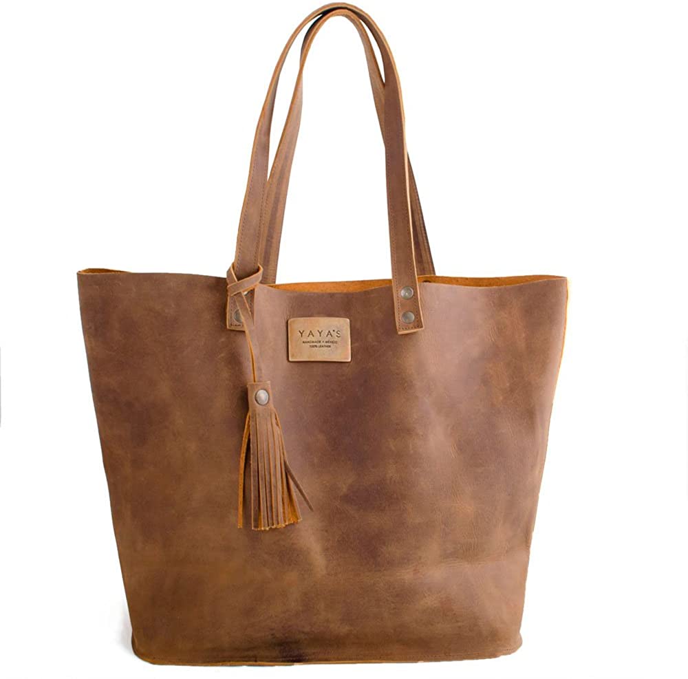 Price:$124.99    YAYAS Leather Napa Light Brown Tote - Vintage Genuine Leather Purse - Shoulder Bag Handbag. HandMade (US-Napa GRANDE Cafe Claro)  Clothing