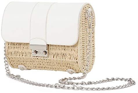 Price:$29.99 BEHIGHERQD Straw Bag Women Woven Casual Bag Summer Fashion Beach Handmade Shoulder Bag for Holiday Travel (White)  Handbags   