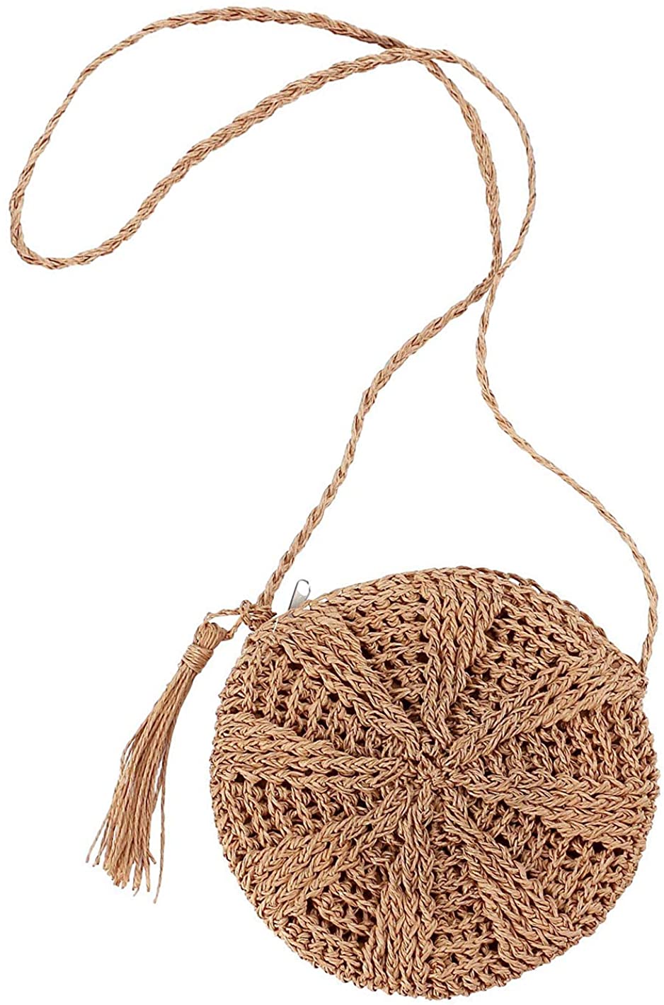 Price:$12.99 Straw Crossbody Bag Women Summer Beach Shoulder Bag Handmade Woven Purse with Tassel B05 Coffee  Handbags   