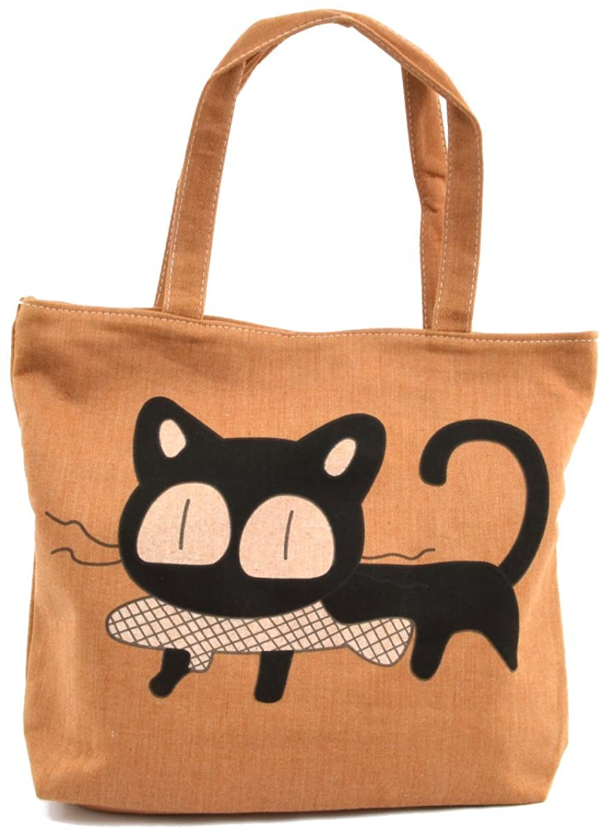 Price:$19.99    LSW Cat with Fish Canvas Tote Bag (Beige)  Clothing