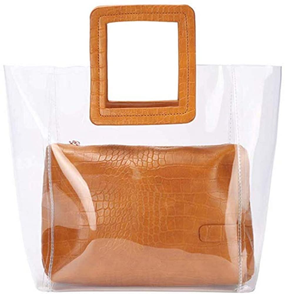 Price:$16.99    Classy Waterproof Clear Tote Beach Shoulder Bag Women Fashion Classical Handbag Purse NFL & PGA Stadium Approved (Brown)  Clothing