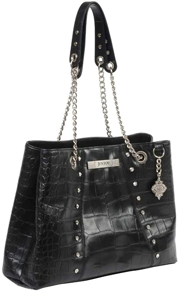 Price:$199.95    Black Leather Tote Bag  JENTOU  Clothing