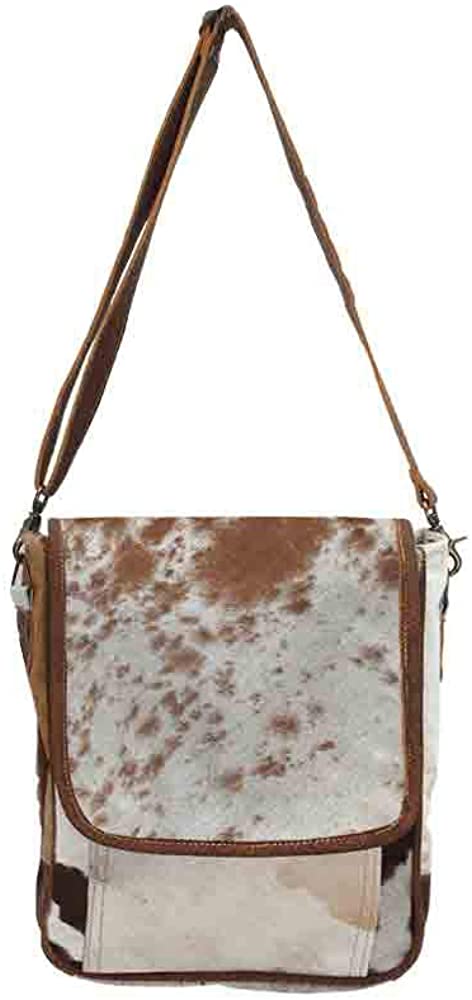 Price:$66.56    Myra Bags Genuine Leather with Faux Cowhide Sling Bag S-0771  Clothing
