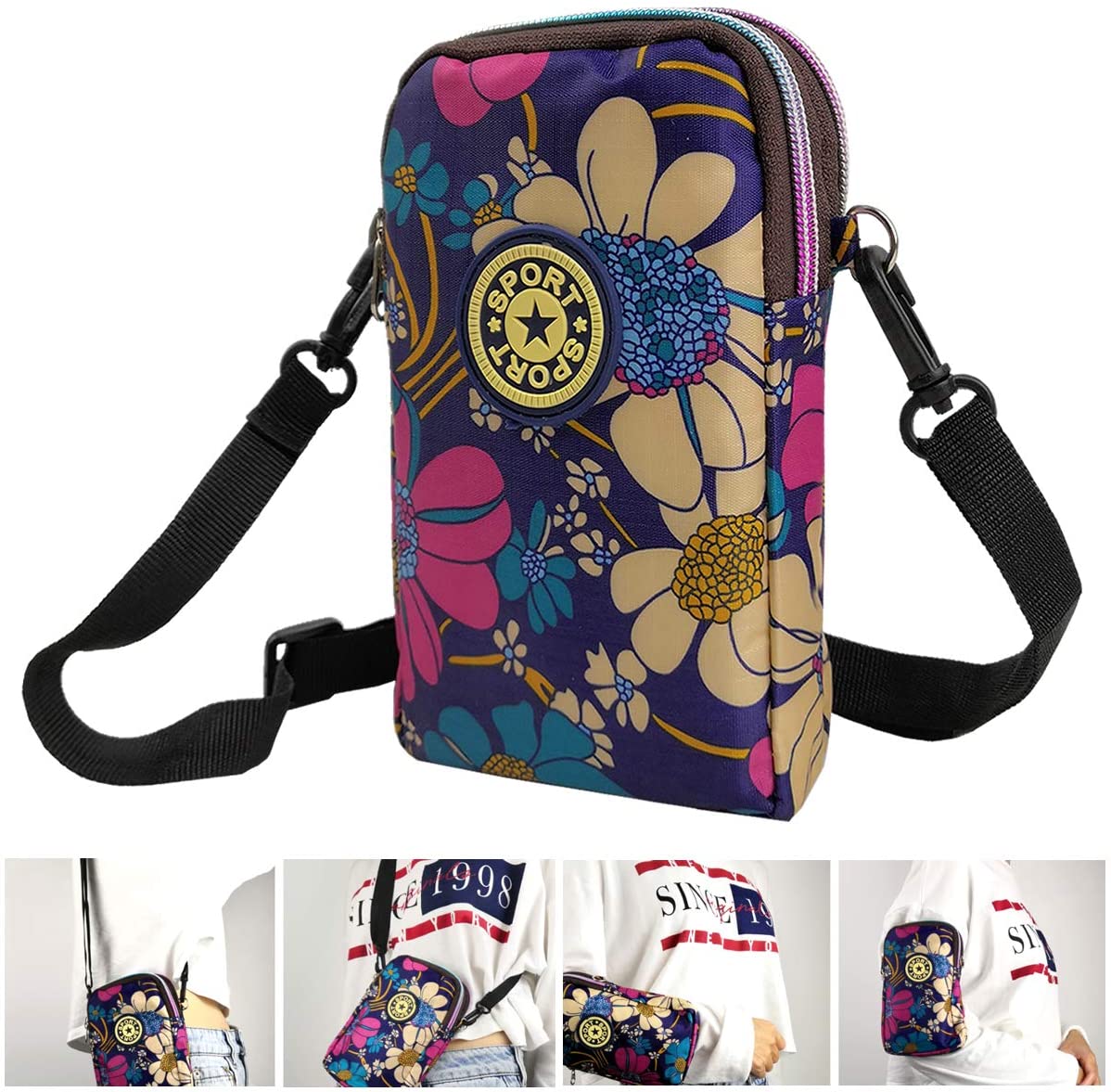 Price:$8.88    Walking Arm Bags for Women - Small Cross Body Shoulder Phone Purse Pouch Bag - Outdoor Mini Wristband Bag/Armband Bag/Shoulder Bag for Women Girls Mother Grandma - Big Flower  Clothing