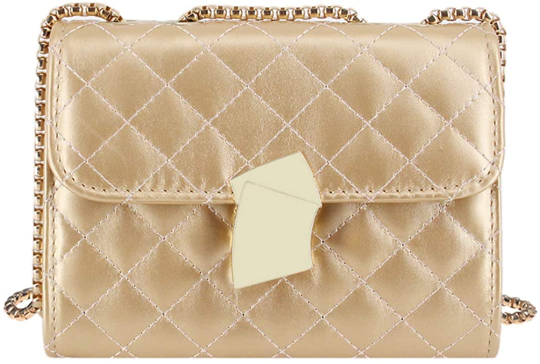 Price:$9.99 Candice Women Shiny Crossbody Bag PU Leather Handbag Shoulder Bag Chain Clutch Purse(Gold)  Handbags   