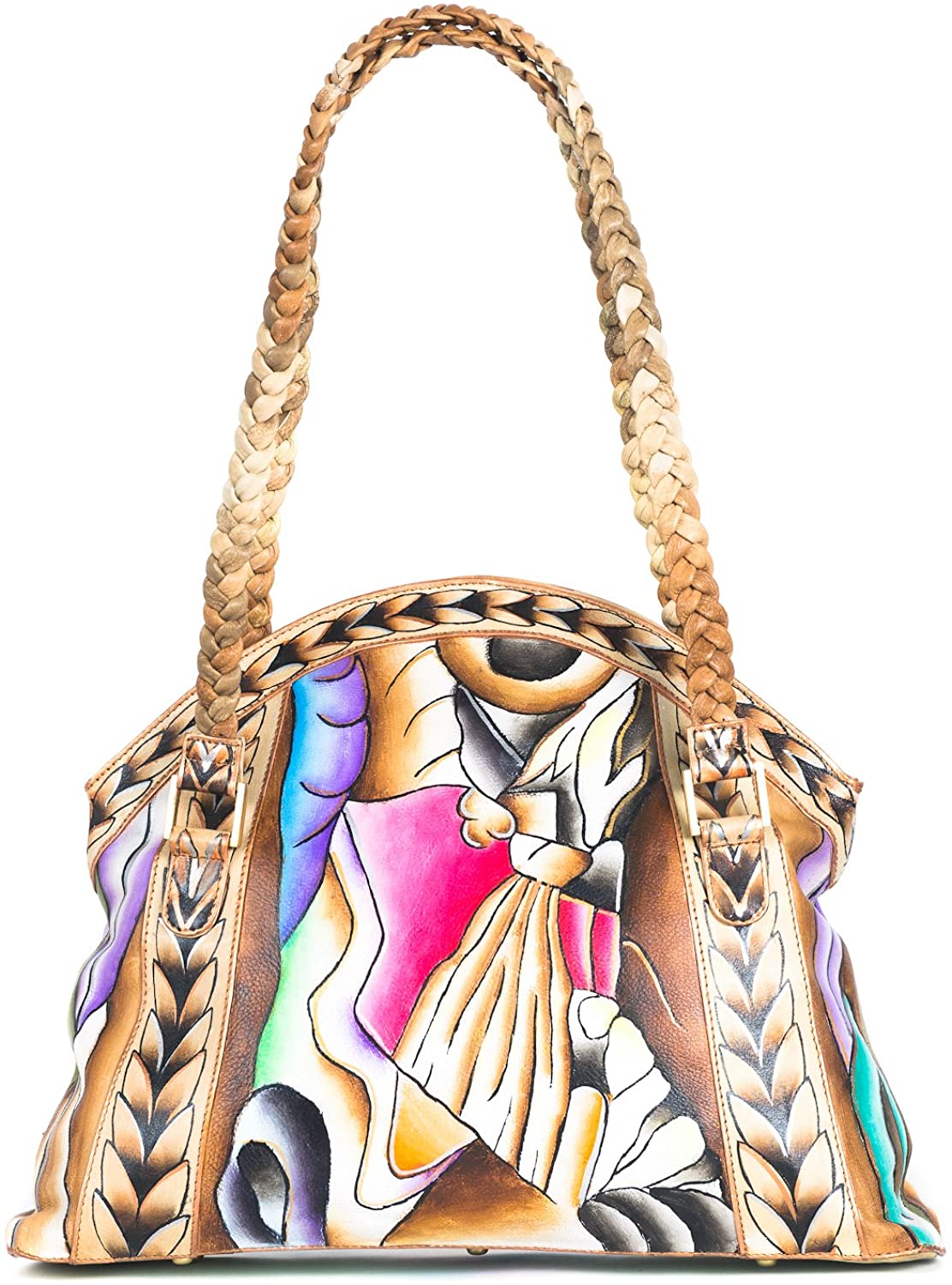 Price:$99.97    ZIMBELMANN KARINA Genuine Nappa Leather Hand-painted Shoulder Tote Bag  Clothing