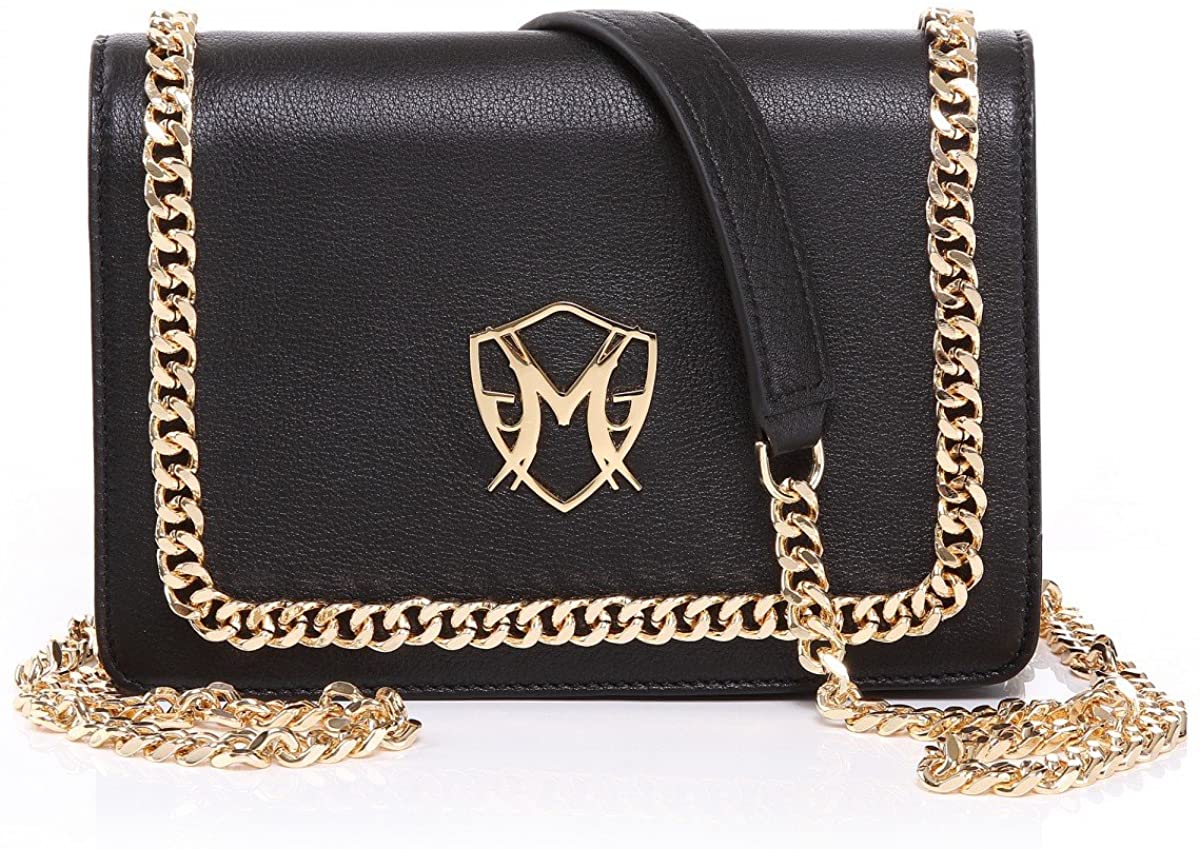 Price:$99.95 Greg Michaels Susan Black Grain Genuine Leather Chain Strap Purse  Handbags   