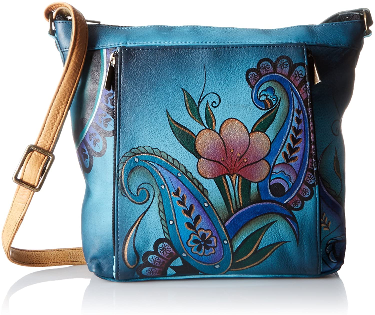 Price:$139.40 Anna by Anuschka Genuine Leather Travel Organizer | Hand-Painted Original Artwork | Denim Paisley Floral  Handbags   