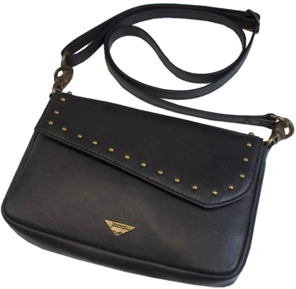 Price:$105.95    Black Leather Convertible Cross Body Purse  JENTOU  Clothing